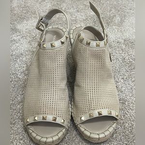 Marc Fisher cream studded open toe espadrille wedges